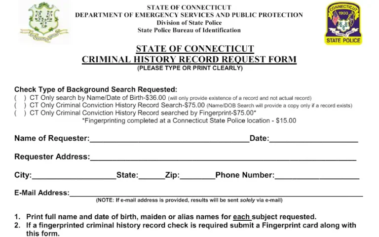 Connecticut State Police Record Request Form