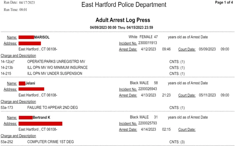 East Hartford Police Department Arrest